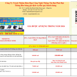 BẢNG BÁO GIÁ DỊCH VỤ CÔNG TY TNHH CNTT ĐẠI PHÁT ĐẠT